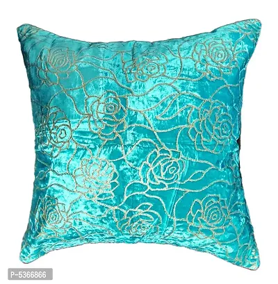 Glitter Rose Design Velvet Cushion Cover (Size-12x12 Inch.) Set Of 5 Piece (Firozi Color)