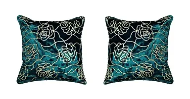 Glitter Rose Design Velvet Cushion Cover (Size-12x12 Inch.) Set Of 5 Piece (Bottle Green Color)-thumb1