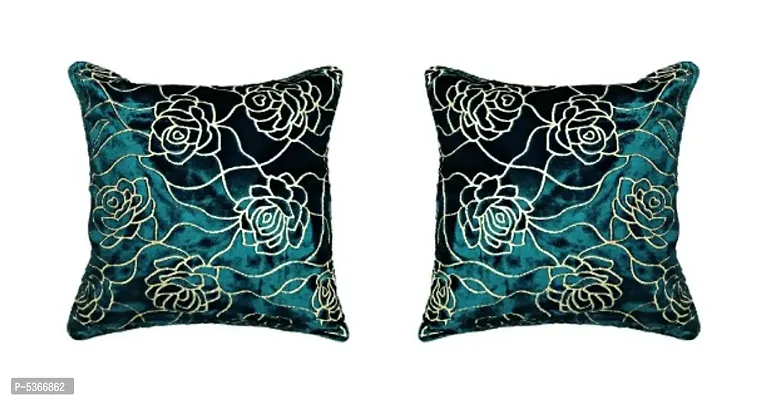 Glitter Rose Design Velvet Cushion Cover (Size-12x12 Inch.) Set Of 5 Piece (Bottle Green Color)-thumb2