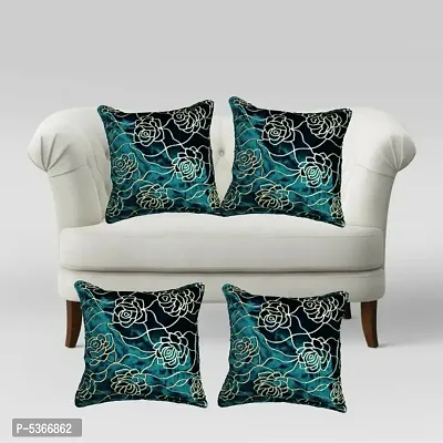 Glitter Rose Design Velvet Cushion Cover (Size-12x12 Inch.) Set Of 5 Piece (Bottle Green Color)-thumb3