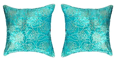 Stylish Turquoise Rose Design Velvet Cushion Covers - Set of 5 Pieces-thumb1