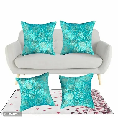 Stylish Turquoise Rose Design Velvet Cushion Covers - Set of 5 Pieces-thumb3