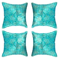 Stylish Turquoise Rose Design Velvet Cushion Covers - Set of 5 Pieces-thumb3
