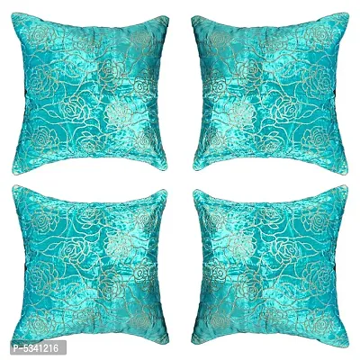 Stylish Turquoise Rose Design Velvet Cushion Covers - Set of 5 Pieces-thumb4