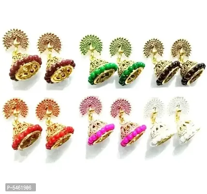 Beautiful Khila Morr Combo Set Of 6 Small Jhumki (Red, Green ,Black, White, Pink, Maroon) For Girls and Women.