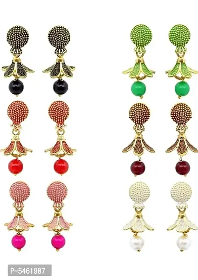 Beautiful Moti Combo Set Of 6 Small Jhumki (Red, Green ,Black, White, Pink, Maroon) For Girls and Women.