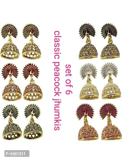 Beautiful Subhag Morr Combo Set Of 6 Small Jhumki (Red, Green ,Black, White, Pink, Maroon) For Girls and Women.