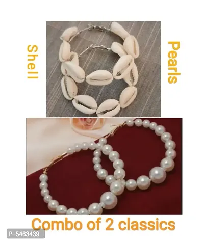 Beautiful & Attractive Combo Set Of 2 Pcs Stylish & Party Wear Shell & Pearl Earring for Girls and Women.(White Color)
