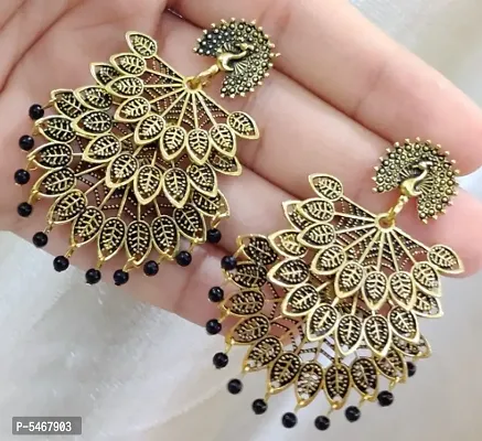 Peacock Design trendy Stylish Fancy Party Wear 3 Layer Morr earrings for Girls and Women. (Black Color)-thumb0