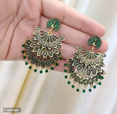 Peacock Design trendy Stylish Fancy Party Wear 3 Layer Morr earrings for Girls and Women. (Green Color)
