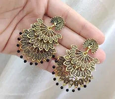 Peacock Design trendy Stylish Fancy Party Wear 3 Layer Morr earrings for Girls and Women. (Black Color)-thumb1