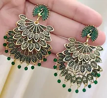 Peacock Design trendy Stylish Fancy Party Wear 3 Layer Morr earrings for Girls and Women. (Green Color)-thumb1
