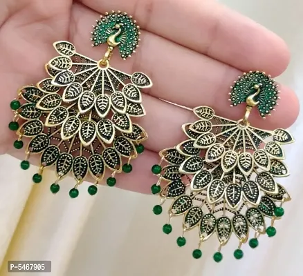 Peacock Design trendy Stylish Fancy Party Wear 3 Layer Morr earrings for Girls and Women. (Green Color)-thumb2