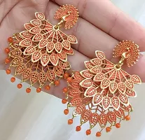 Peacock Design trendy Stylish Fancy Party Wear 3 Layer Morr earrings for Girls and Women. (Orange Color)-thumb1
