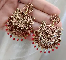 Peacock Design trendy Stylish Fancy Party Wear 3 Layer Morr earrings for Girls and Women. (Red Color)-thumb1