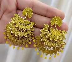 Peacock Design trendy Stylish Fancy Party Wear 3 Layer Morr earrings for Girls and Women. (Yellow Color)-thumb1