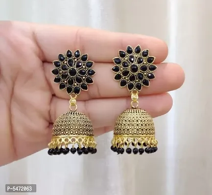 Elite Colorful Gold Sunflower Regular Wear and Party Wear Jhumkas earrings for Girls and Women (Black Color)-thumb0