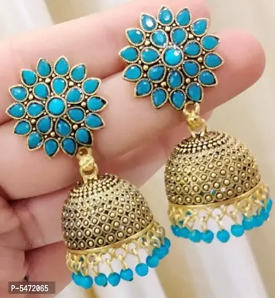 Elite Colorful Gold Sunflower Regular Wear and Party Wear Jhumkas earrings for Girls and Women (Firozi Color)