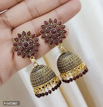 Elite Colorful Gold Sunflower Regular Wear and Party Wear Jhumkas earrings for Girls and Women (Maroon Color)