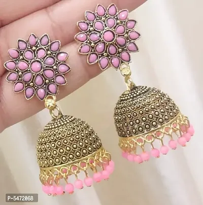 Elite Colorful Gold Sunflower Regular Wear and Party Wear Jhumkas earrings for Girls and Women (Pink Color)