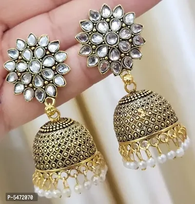 Elite Colorful Gold Sunflower Regular Wear and Party Wear Jhumkas earrings for Girls and Women (White Color)