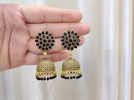 Elite Colorful Gold Sunflower Regular Wear and Party Wear Jhumkas earrings for Girls and Women (Black Color)-thumb2