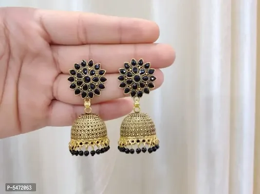 Elite Colorful Gold Sunflower Regular Wear and Party Wear Jhumkas earrings for Girls and Women (Black Color)-thumb3