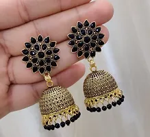 Elite Colorful Gold Sunflower Regular Wear and Party Wear Jhumkas earrings for Girls and Women (Black Color)-thumb1
