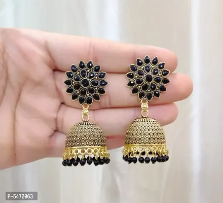Elite Colorful Gold Sunflower Regular Wear and Party Wear Jhumkas earrings for Girls and Women (Black Color)-thumb4