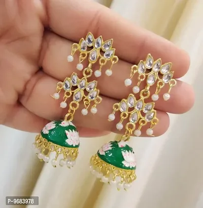 Attractive Green Color 6 Stone Jhumka Earring