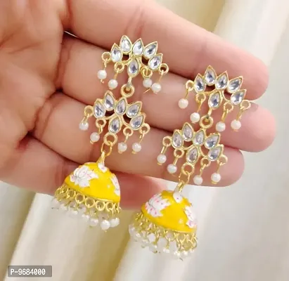 Attractive Yellow Color 6 Stone Jhumka Earring