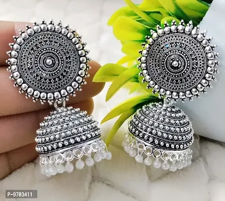 Attractive Silver Color Kundan Jhumka Earring For Regular Wear-thumb0