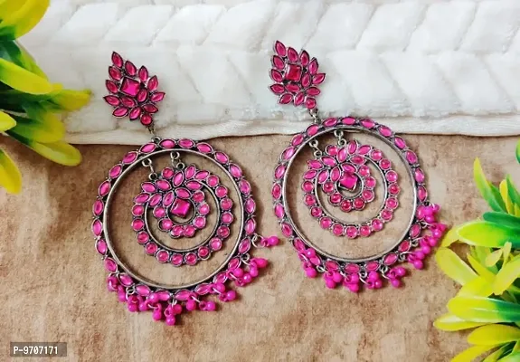 Beautiful Pink Color Mirror Gola Earring