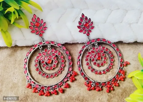 Beautiful Red Color Mirror Gola Earring