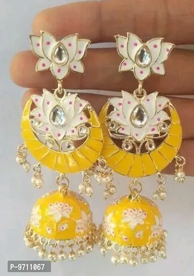 Stylish Yellow Color Chand Jhumki Earring