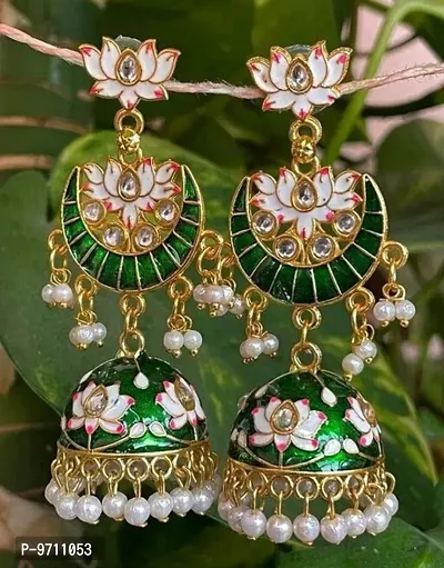 Stylish Green Color Chand Jhumki Earring