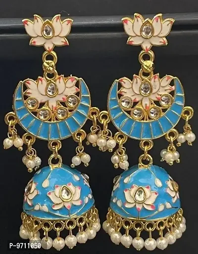 Stylish Firozi Color Chand Jhumki Earring