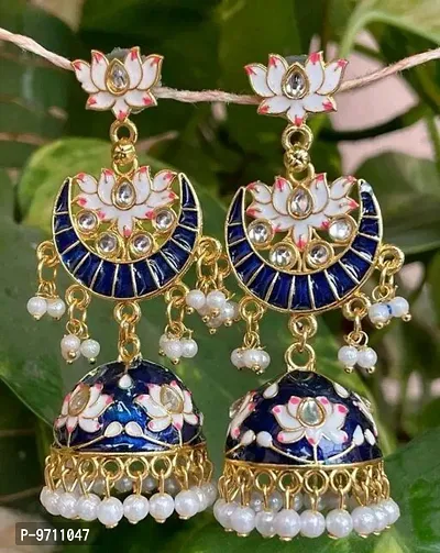 Stylish Blue Color Chand Jhumki Earring