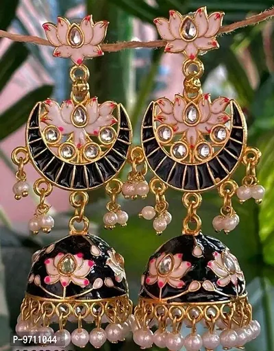 Stylish Black Color Chand Jhumki Earring-thumb0