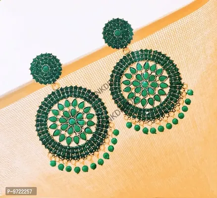 Maddy Space Stylish Green Color Gola Stone Earring