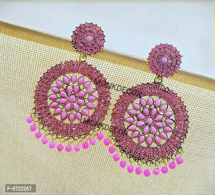 Maddy Space Stylish Pink Color Gola Stone Earring