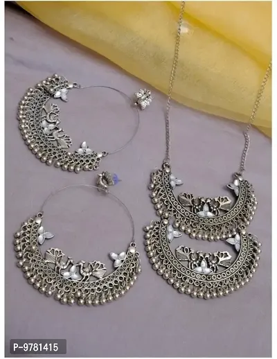 Maddy Space Attractive Oxidised Silver Color Pandent With Earring Set For Girls  Women-thumb0