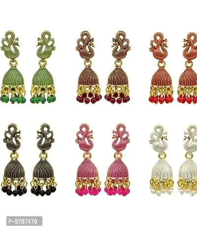 Maddy Space Western Indian Small Jhumki Pack of 6 Pair (6 Jhumki-Luv Morr)