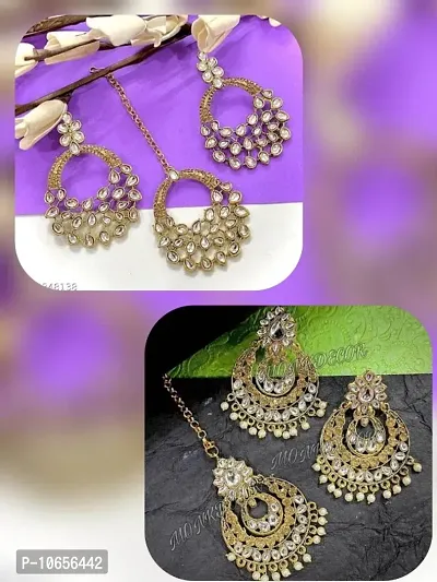 Maddy Space Jewellary Set of Mangtika With Earring Combo Pack of 2 Different Design (Morr Gold-Main Design)