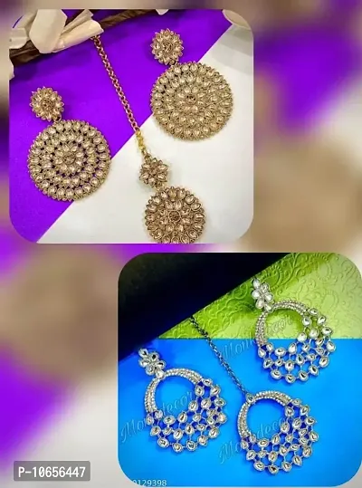 Maddy Space Jewellary Set of Mangtika With Earring Combo Pack of 2 Different Design (Papad Gold-Morr Silver)