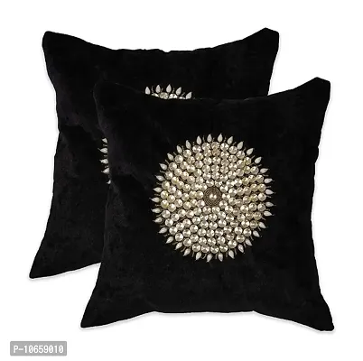 Maddy Space Cushion Cover Set of 2 Pcs Design-Mandala Black (Size-12x12 Inch.)-thumb0