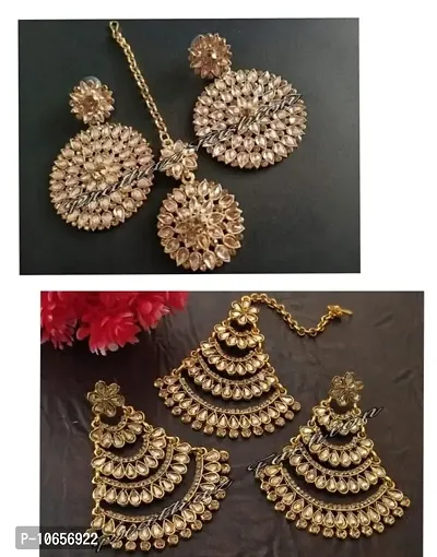 Maddy Space Jewellary Set of Mangtika With Earring Combo Pack of 2 Different Design (Papad Gold-V Tika)