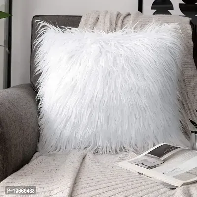 Maddy Space Cushion Cover Set of 2 Pcs Design-Fur White (Size-16x16 Inch.)-thumb0