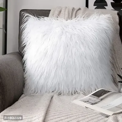 Maddy Space Cushion Cover Set of 2 Pcs Design-Fur White (Size-24x24 Inch.)-thumb0