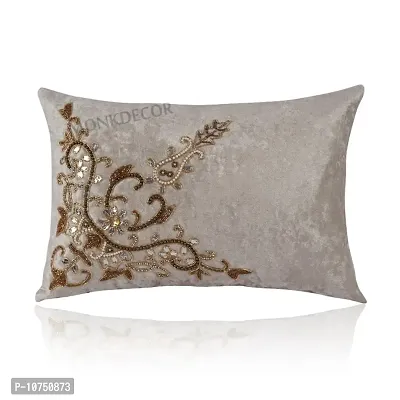 Maddy Space Decorative Cushion Cover Set of 5 Pcs Design-Bow Design Cream (Size-12x18 Inch.)-thumb0